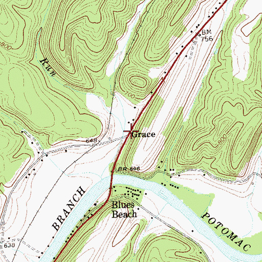 Topographic Map of Grace, WV
