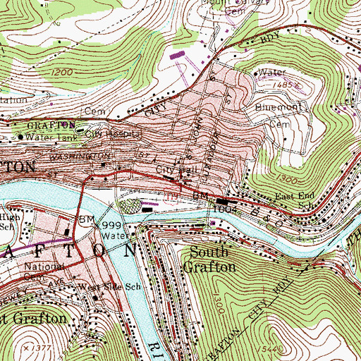 Topographic Map of Grafton, WV