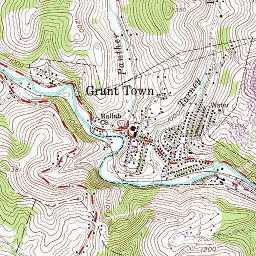 Topographic Map of Grant Town, WV