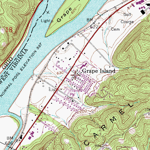 Topographic Map of Grape Island, WV