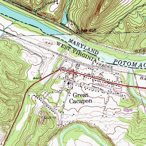 Topographic Map of Great Cacapon, WV