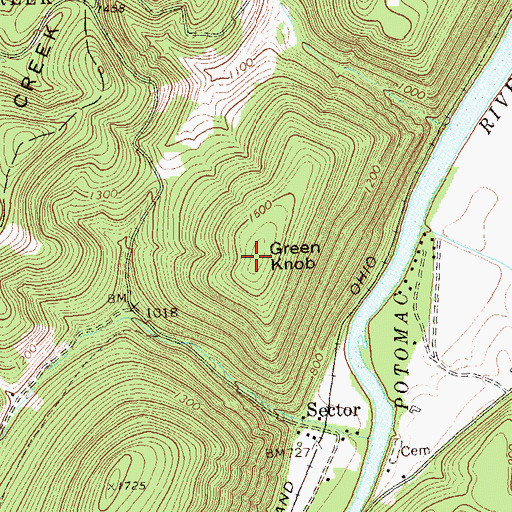 Topographic Map of Green Knob, WV
