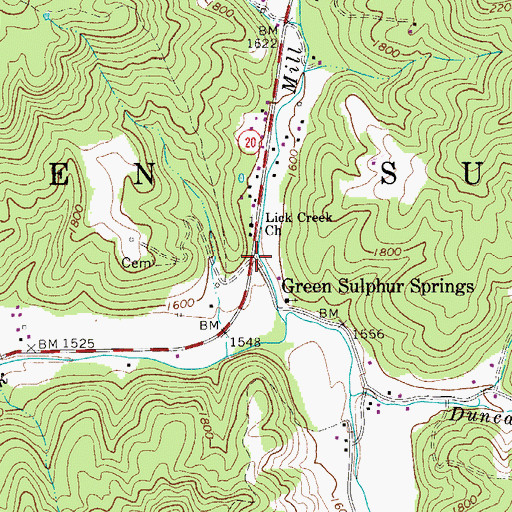 Topographic Map of Green Sulphur Springs, WV