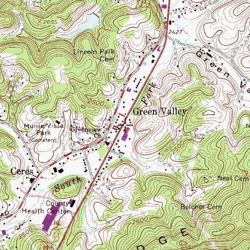 Topographic Map of Green Valley, WV