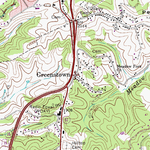 Topographic Map of Greenstown, WV
