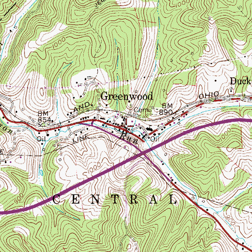 Topographic Map of Greenwood, WV