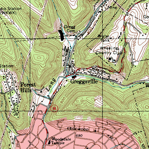 Topographic Map of Greggsville, WV