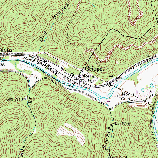 Topographic Map of Grippe, WV