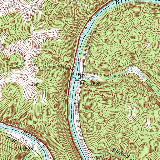 Topographic Map of Groves, WV