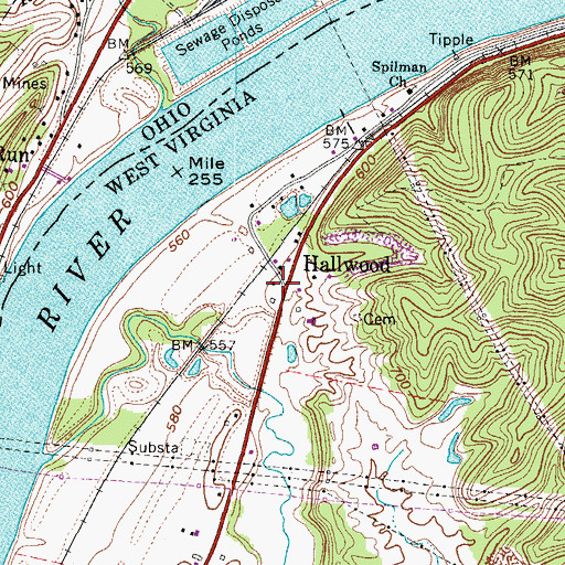 Topographic Map of Hallwood, WV
