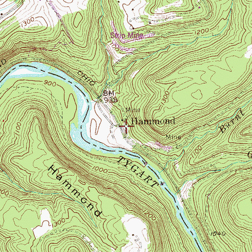 Topographic Map of Hammond, WV