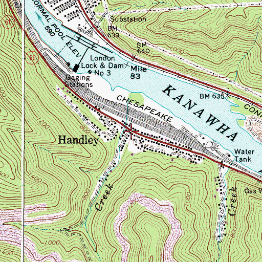 Topographic Map of Handley, WV