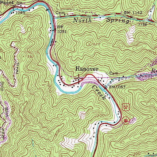 Topographic Map of Hanover, WV