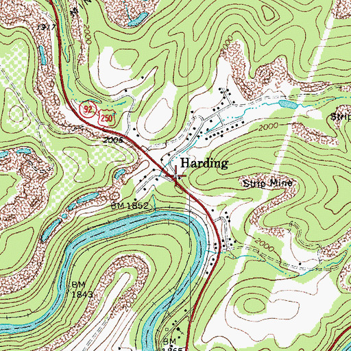 Topographic Map of Harding, WV