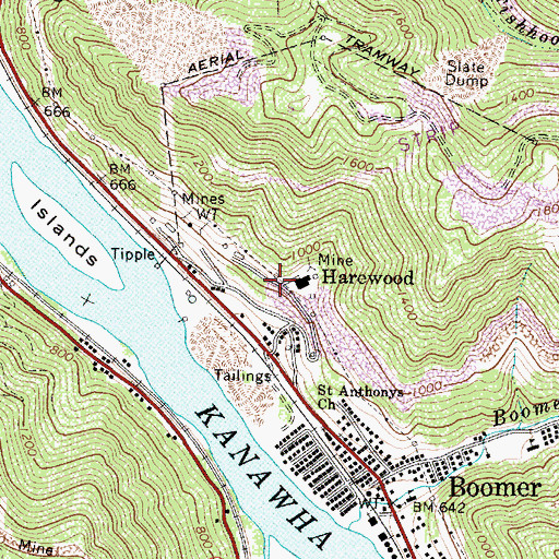 Topographic Map of Harewood, WV