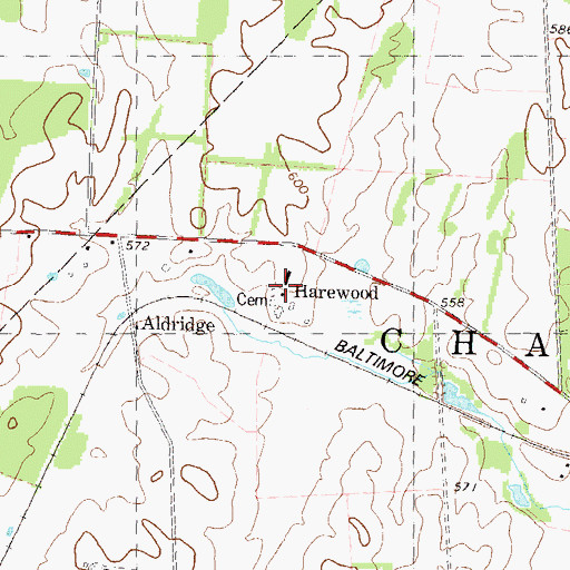 Topographic Map of Harewood, WV