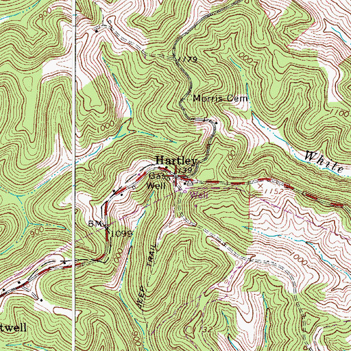 Topographic Map of Hartley, WV