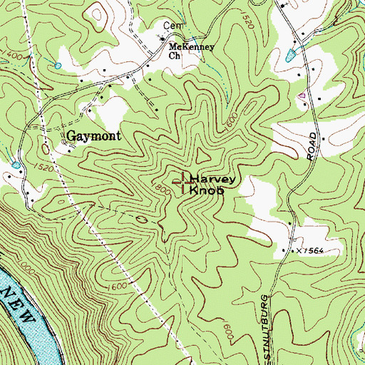 Topographic Map of Harvey Knob, WV