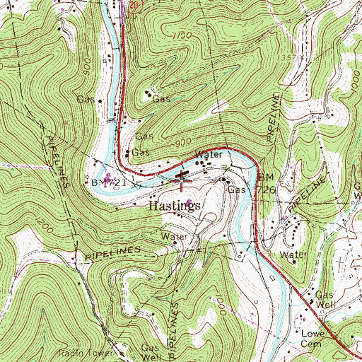 Topographic Map of Hastings, WV