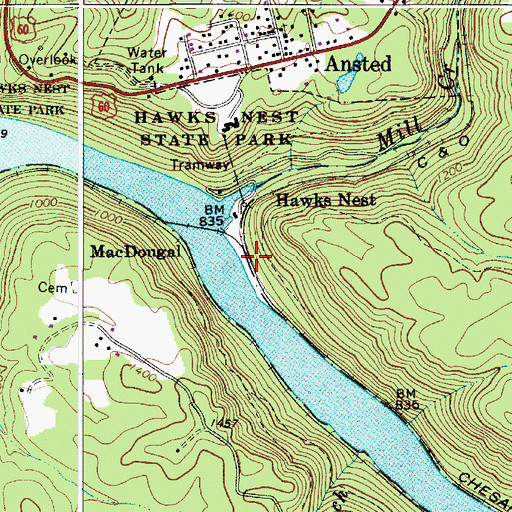 Topographic Map of Hawks Nest, WV