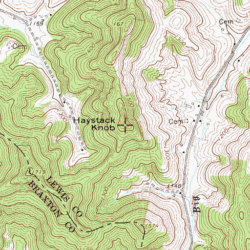 Topographic Map of Haystack Knob, WV