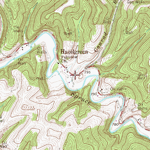 Topographic Map of Hazelgreen, WV