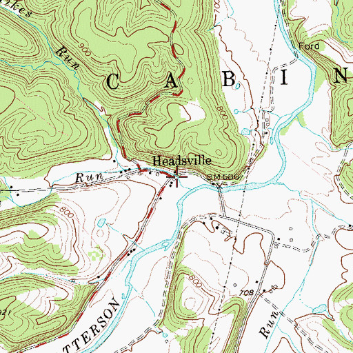 Topographic Map of Headsville, WV