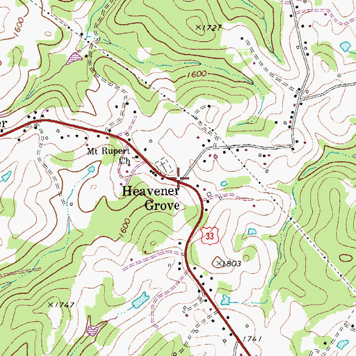Topographic Map of Heavener Grove, WV