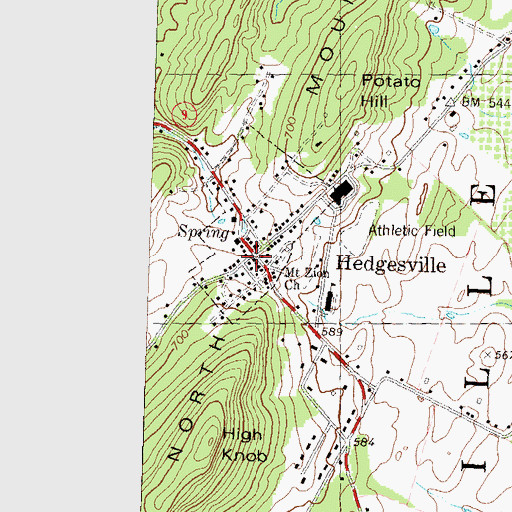 Topographic Map of Hedgesville, WV