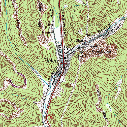 Topographic Map of Helen, WV