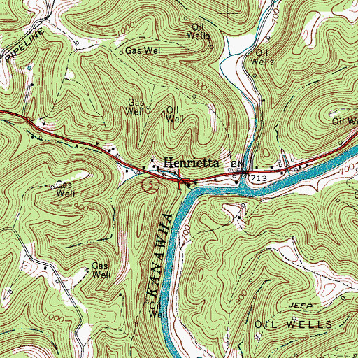 Topographic Map of Henrietta, WV