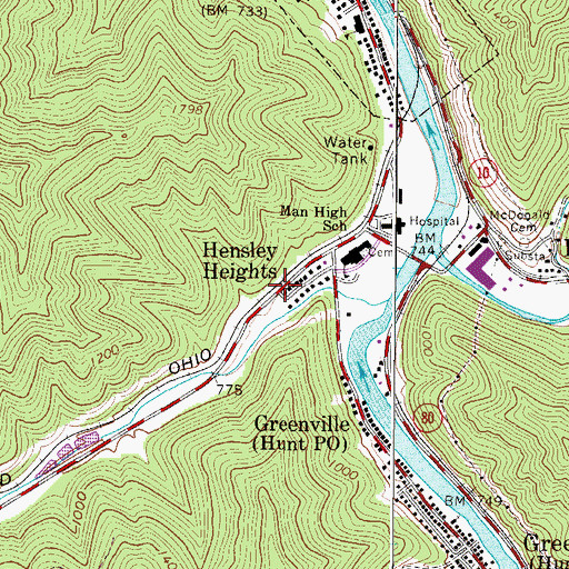 Topographic Map of Hensley Heights, WV