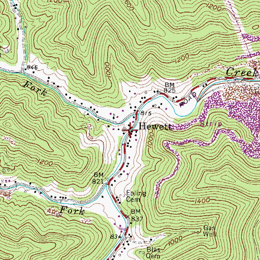 Topographic Map of Hewett, WV