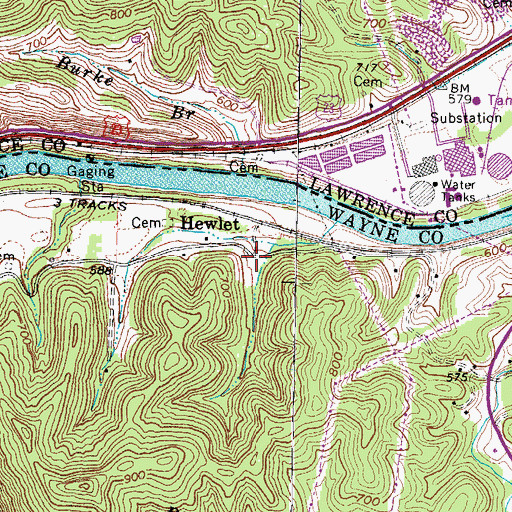 Topographic Map of Hewlet, WV