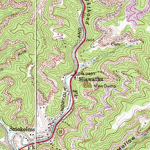 Topographic Map of Hiawatha, WV