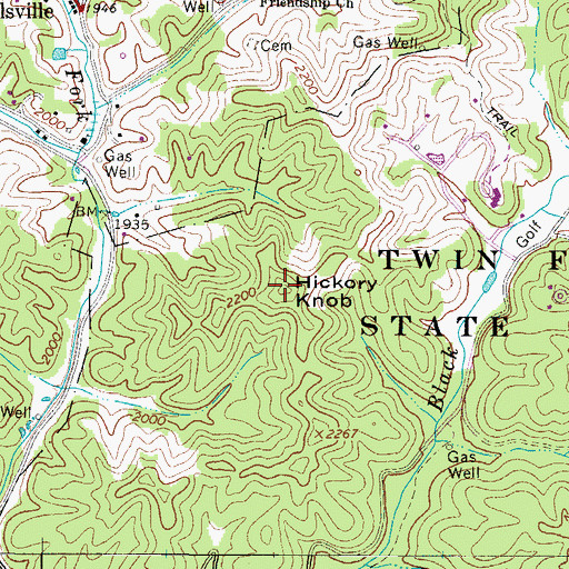 Topographic Map of Hickory Knob, WV
