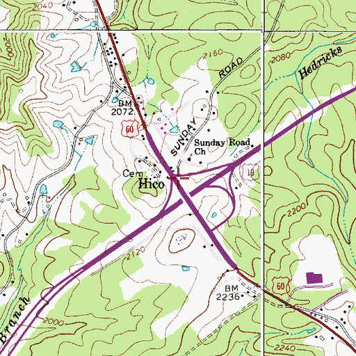 Topographic Map of Hico, WV