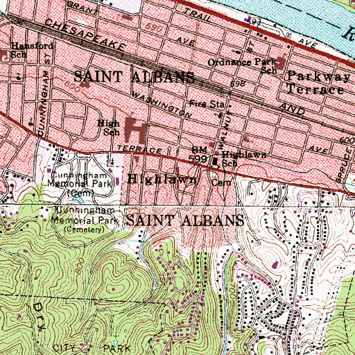 Topographic Map of Highlawn, WV