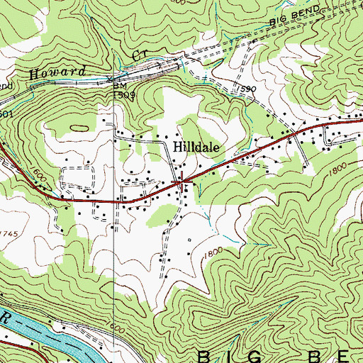Topographic Map of Hilldale, WV