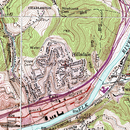 Topographic Map of Hillsdale, WV