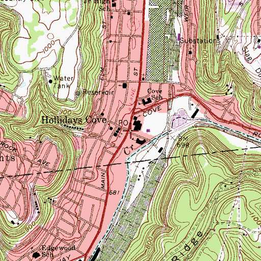 Topographic Map of Holidays Cove, WV