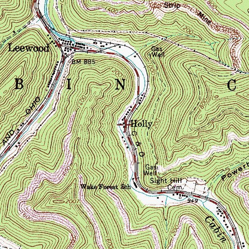 Topographic Map of Holly, WV
