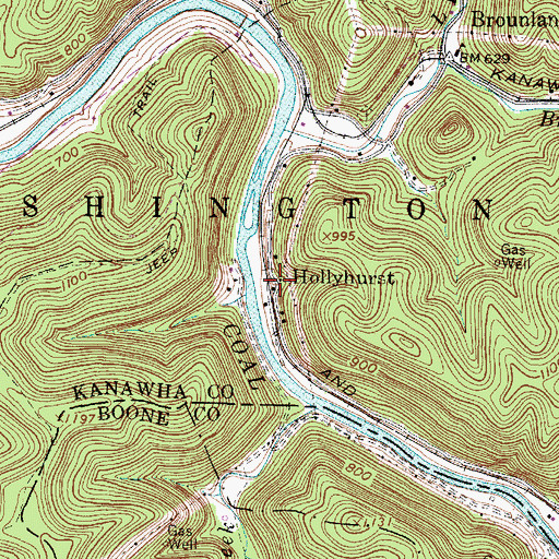 Topographic Map of Hollyhurst, WV