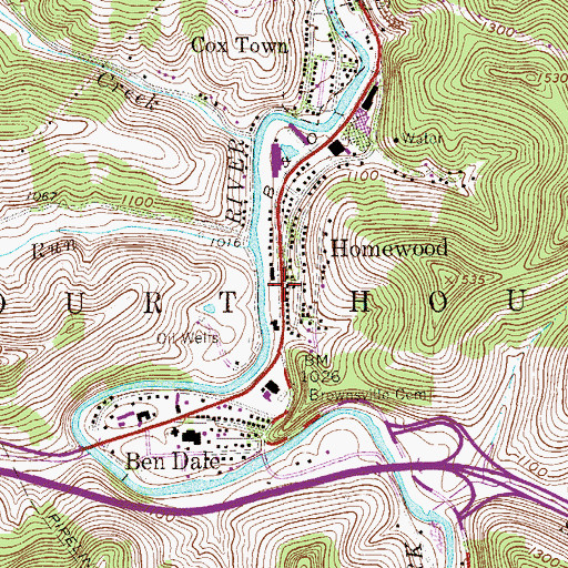 Topographic Map of Homewood, WV