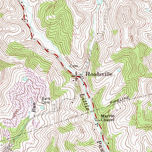 Topographic Map of Hoodsville, WV