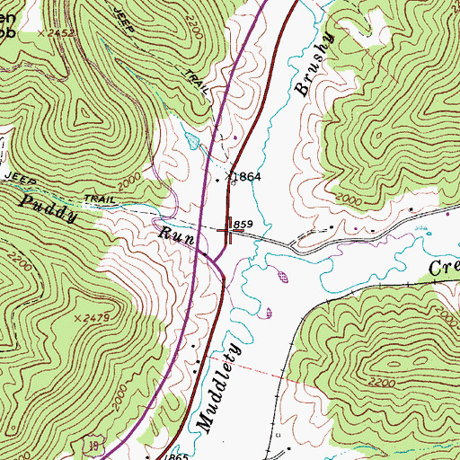 Topographic Map of Hookersville, WV