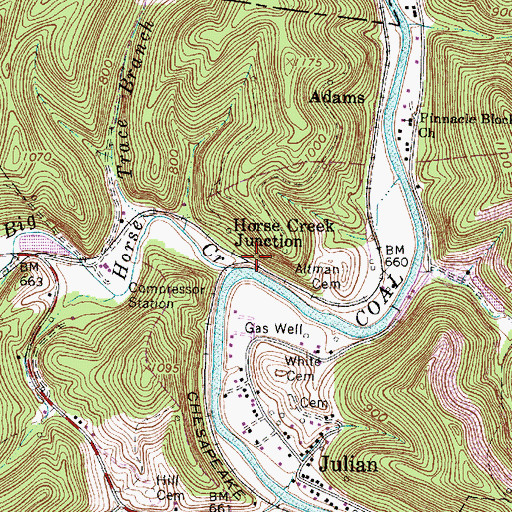 Topographic Map of Horse Creek Junction, WV