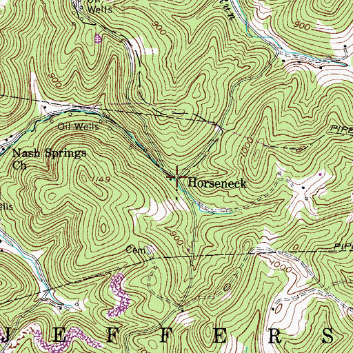 Topographic Map of Horseneck, WV