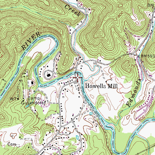 Topographic Map of Howells Mill, WV