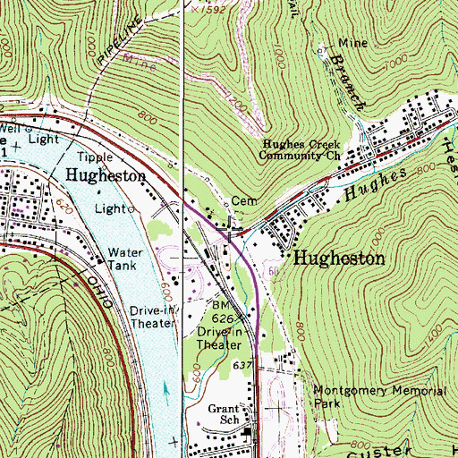 Topographic Map of Hugheston, WV